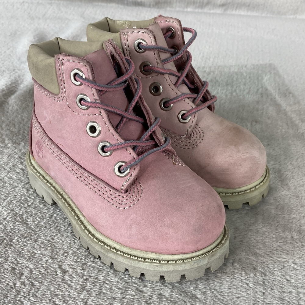 Timberland Premium 6 inch Toddler Girls Boots Size 13 Pink Nubuck Waterproof NEW